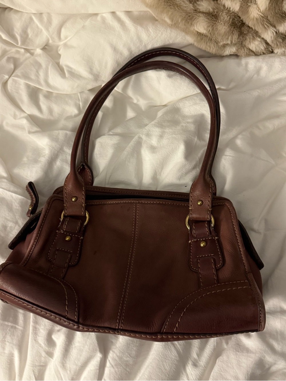 Vintage Brown/ Maroon Leather Shoulder Bag - Classic Women's Satchel